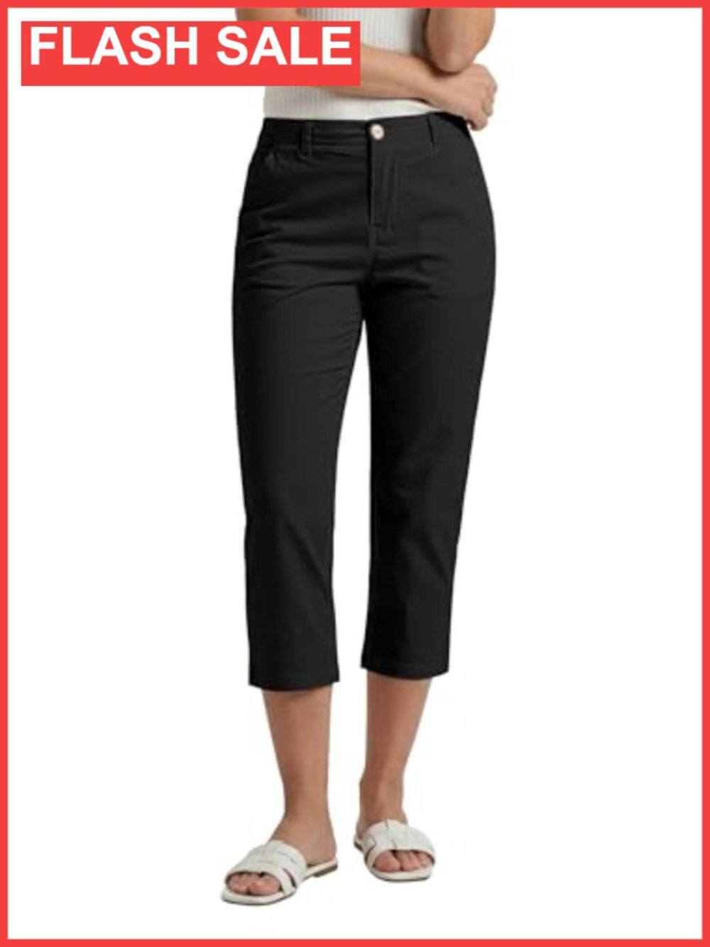 Women's High Waisted Capri Pants Straight Leg Cotton Blend Office Work Trousers